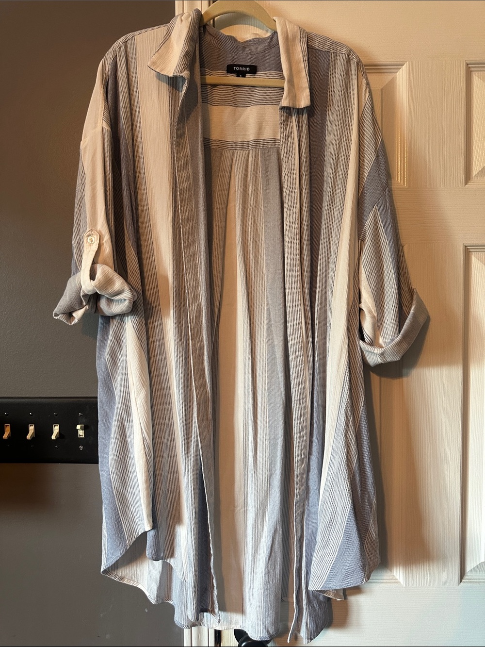 torrid Blue & White Striped Open-Front Trench Shirt/Jacket Sz 3